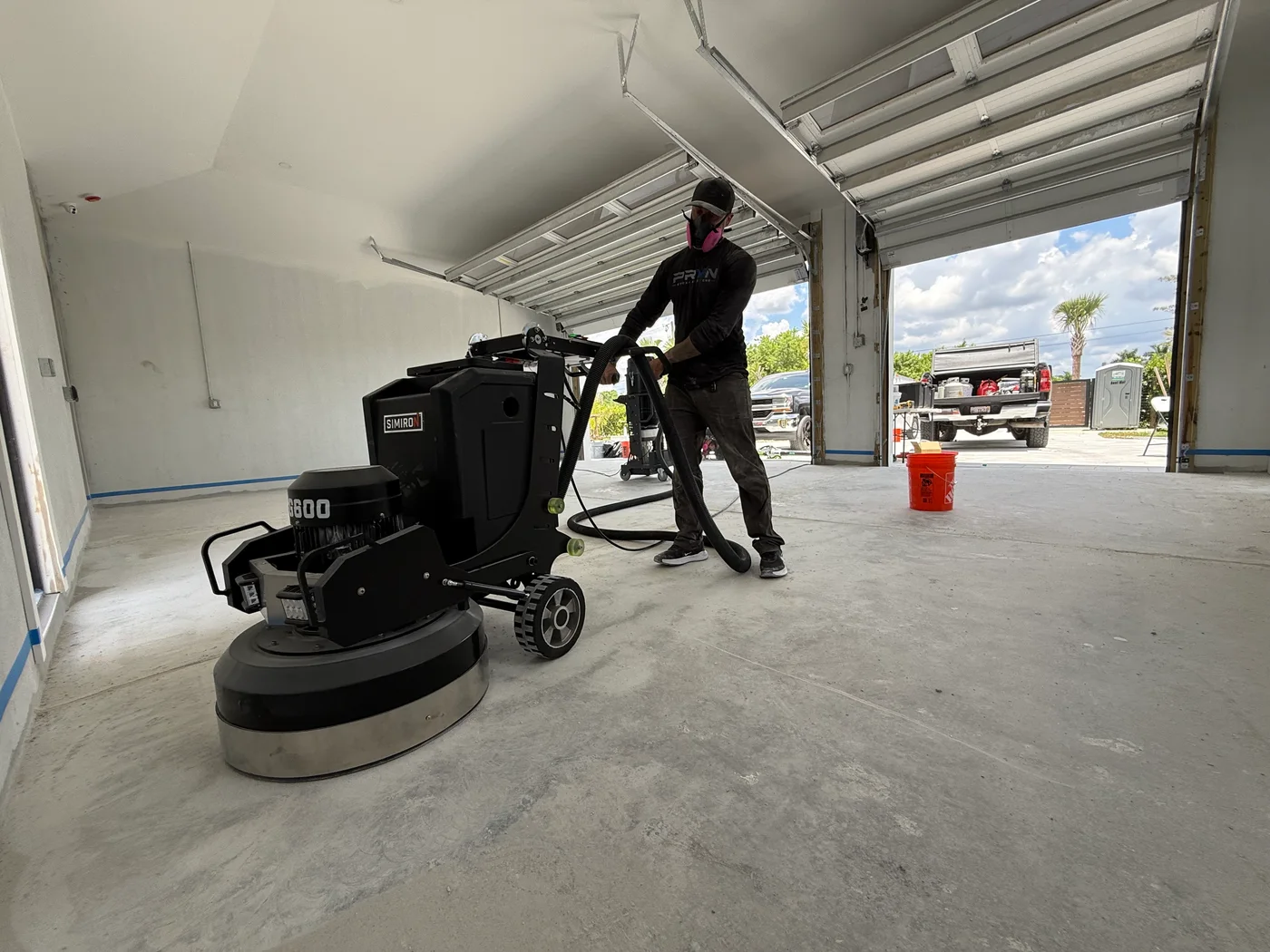 Epoxy floor job in progress before completion